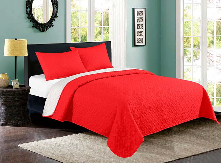 CUBRECAMA QUILT ILLUSIONS 1.5 PLAZAS BICOLOR ROJO LISO - 1