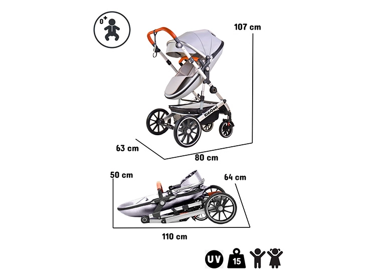 COCHE DUO CUNA KIDSCOOL 3 EN 1 EGG GRIS - 7
