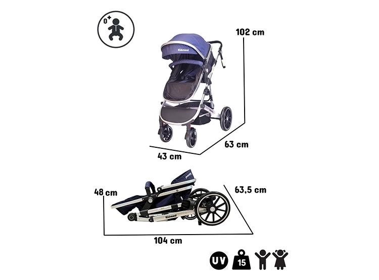 COCHE DUO CUNA KIDSCOOL 3 EN 1 LUX AZUL - 7