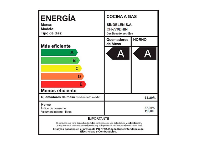 COCINA A GAS SINDELEN CH-770DHIN 5 PLATOS GRILL DOBLE HORNO ACERO - 7