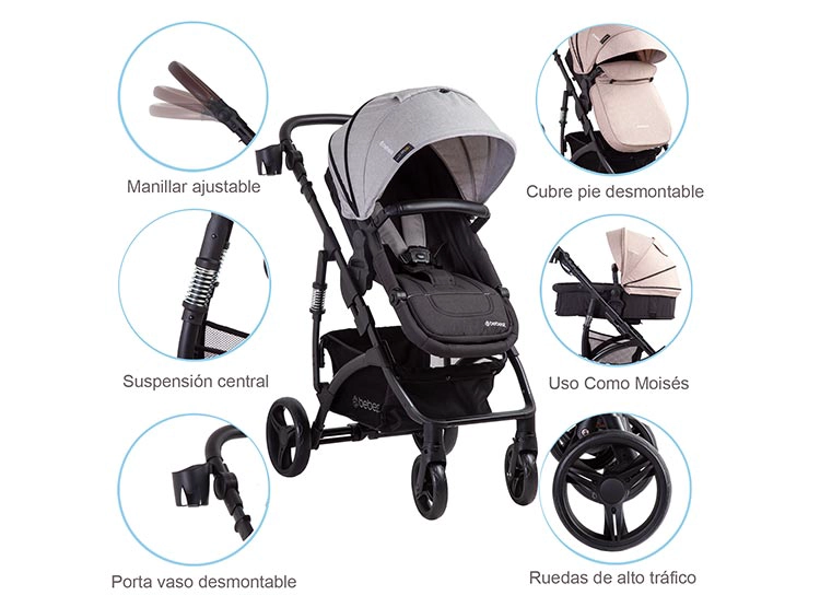 COCHE CUNA TRAVEL SYSTEM BEBE EXPLORER LX GRIS BEBESIT - 8