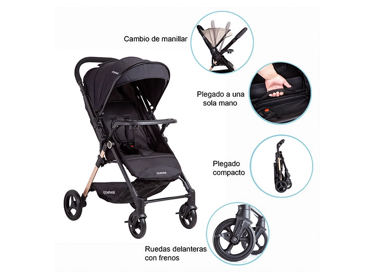 COCHE PASEO BEBE CITY COMPACTO LIVIANO NEGRO BEBESIT - 8