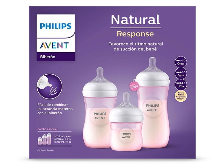 MAMADERA AVENT NATURAL TRIPLE PACK ROSA - 1