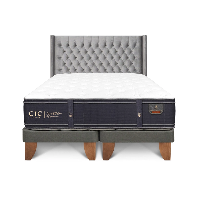 JUEGO DE DORMITORIO CIC CAMA EUROPEA GRAND PREMIUM BD 2 PLAZAS + RESPALDO SESIA