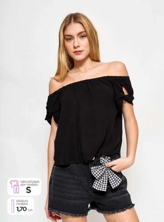 BLUSA MANGA CORTA MUJER INDEX DETALLE HOMBROS - 1