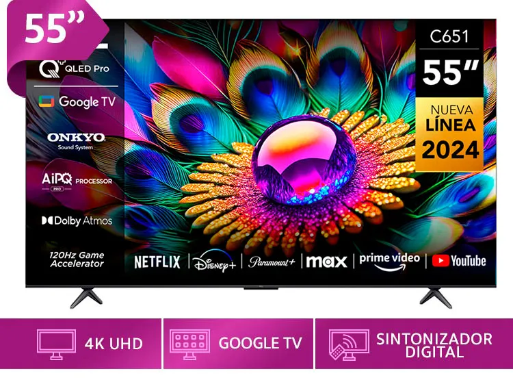 SMART TV TCL QLED UHD 4K 55" 55C651 Negro