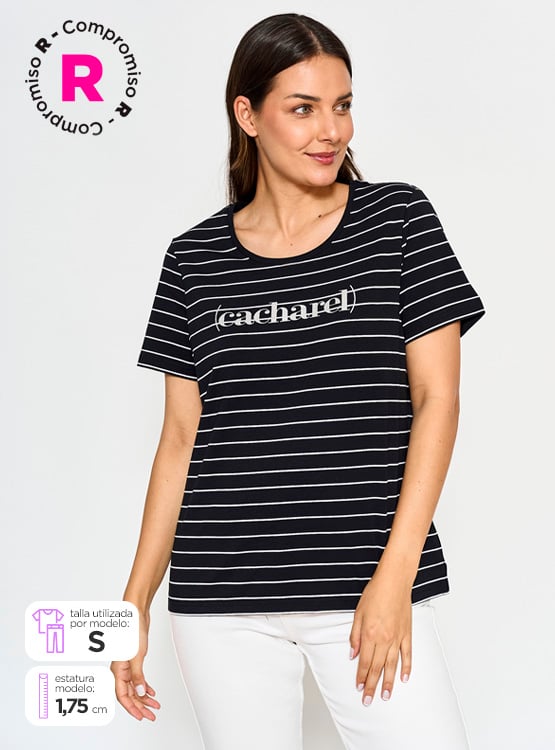 POLERA MANGA CORTA ALGODÓN MUJER CACHAREL CUELLO REDONDO
