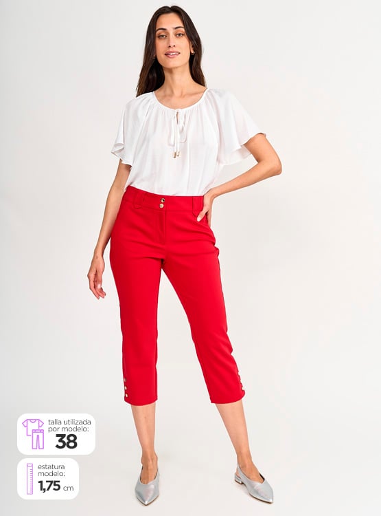 PANTALÓN ALGODÓN MUJER CACHAREL CAPRI CIERRE