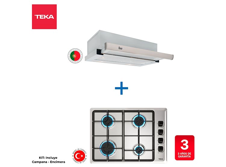 COMBO ENCIMERA GAS LICUADO TEKA 4 PLATOS HLX 540 + CAMPANA GFH 55 INOX - 2