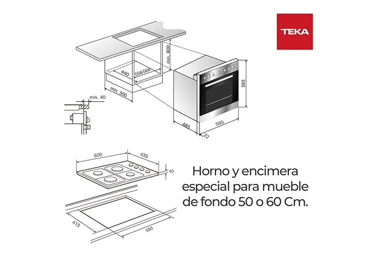 KIT TEKA HORNO HS 445 + ENCIMERA HLX 540 + CAMPANA TL 6310 - 12