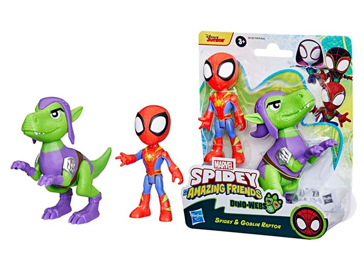FIGURA DE ACCIÓN SPIDEY & HIS AMAZING FRIENDS DINO-WEBS SPIDEY Y GOBLIN RAPTOR