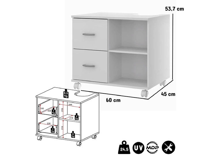MUEBLE DE BAÑO BE DESIGN 2932N.00011 ORGANIZADOR MDP 2 CAJONES BLANCO - 3