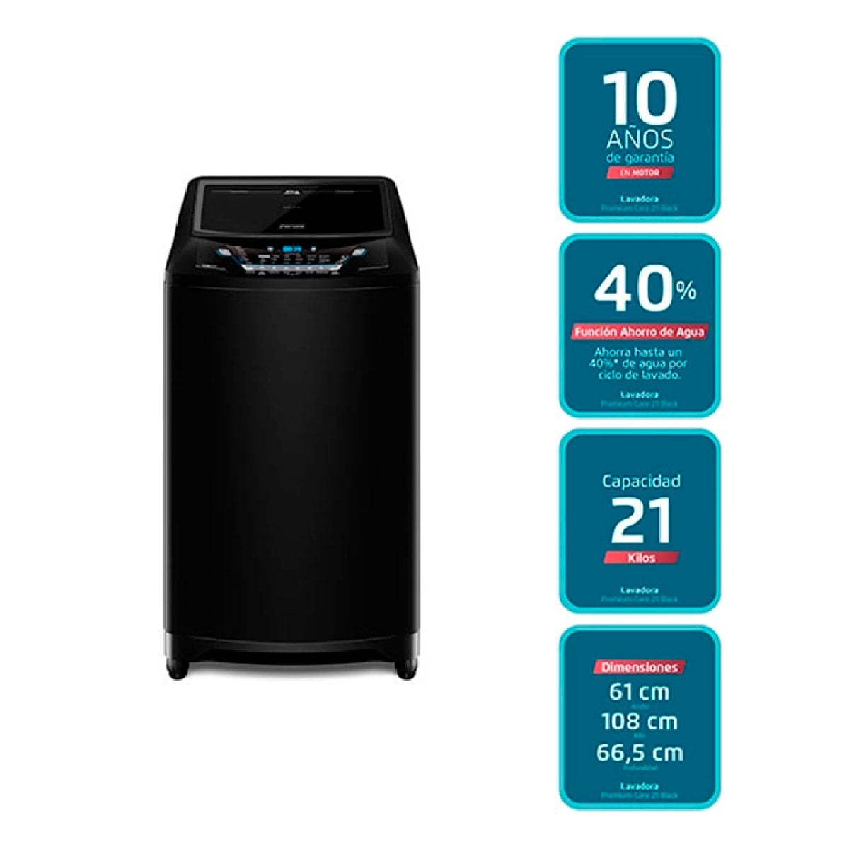 LAVADORA CARGA SUPERIOR FENSA PREMIUM CARE 21 21KG NEGRO - 2