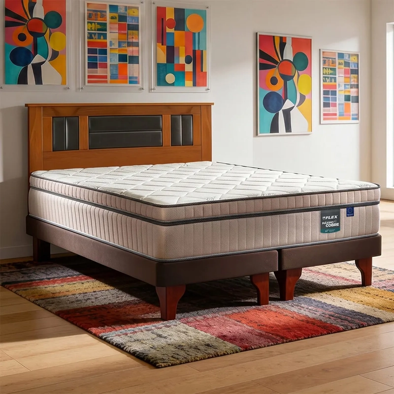 JUEGO DE DORMITORIO FLEX CAMA EUROPEA MAX COBRE MAXIMO KING CHOCOLATE + RESPALDO LORRAINE