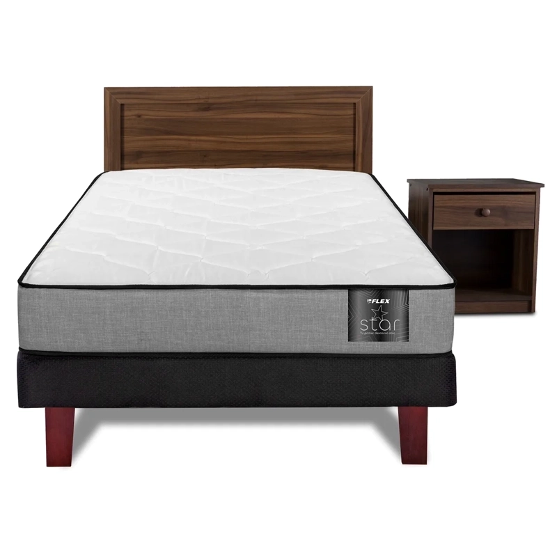 JUEGO DE DORMITORIO FLEX CAMA EUROPEA FLAT BLACK STAR 1.5 PLAZAS + SET ASTURIAS - 2
