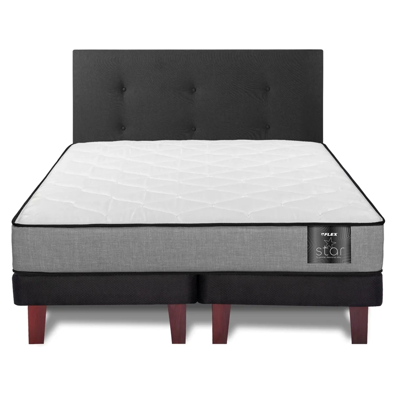 JUEGO DE DORMITORIO FLEX CAMA EUROPEA FLAT BLACK STAR BD 2 PLAZAS + RESPALDO ROYAL NEGRO - 1