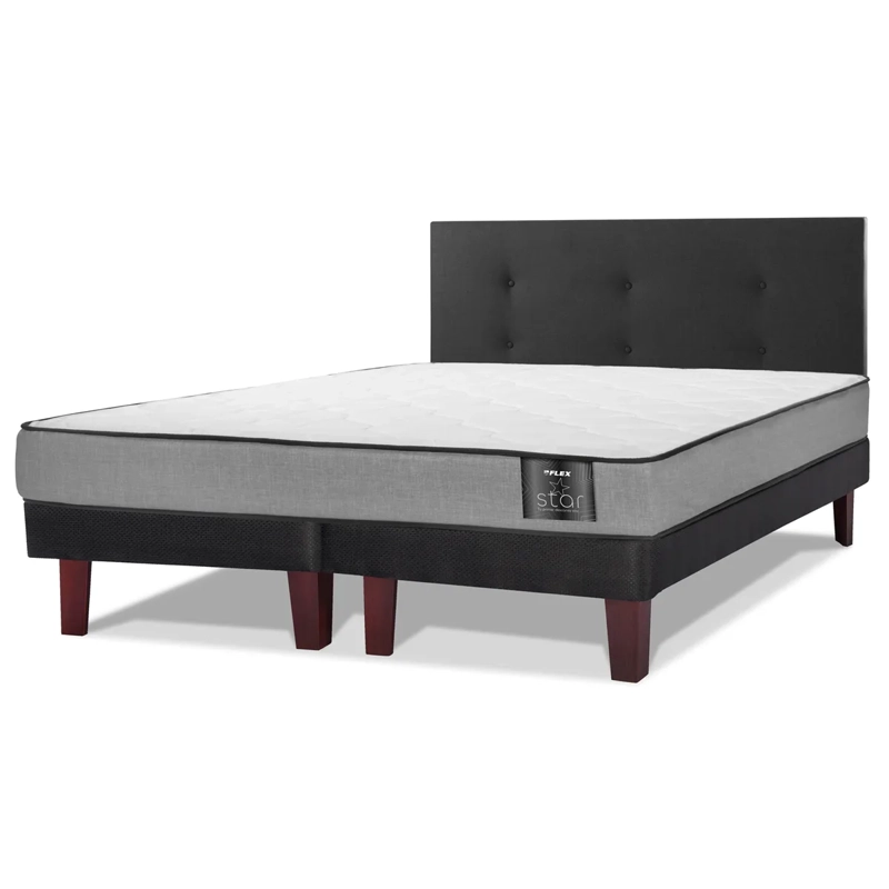 JUEGO DE DORMITORIO FLEX CAMA EUROPEA FLAT BLACK STAR BD 2 PLAZAS + RESPALDO ROYAL NEGRO - 2