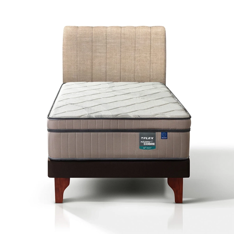 JUEGO DE DORMITORIO FLEX CAMA EUROPEA MAXIMO COBRE 1.5 PLAZAS + RESPALDO TUBULAR BEIGE - 2