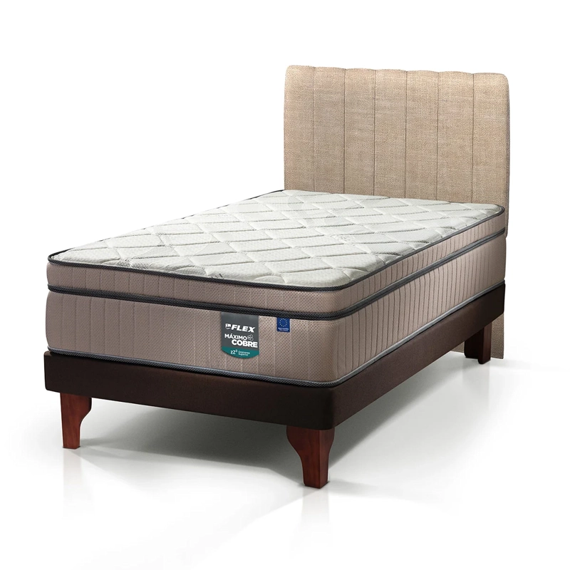 JUEGO DE DORMITORIO FLEX CAMA EUROPEA MAXIMO COBRE 1.5 PLAZAS + RESPALDO TUBULAR BEIGE - 3