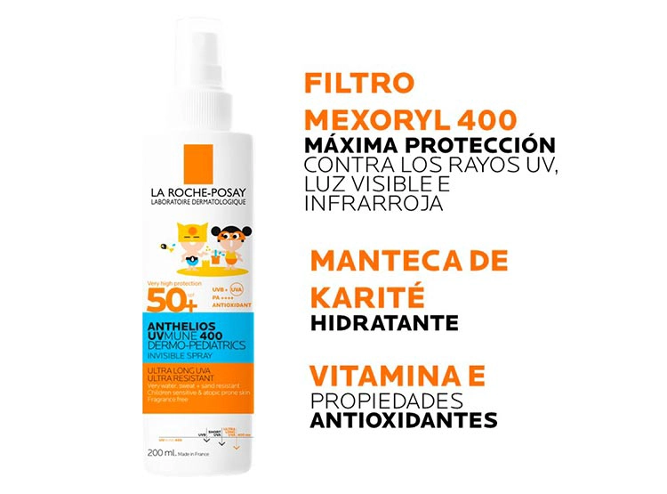 PROTECTOR SOLAR CORPORAL LA ROCHE-POSAY ANTHELIOS UV MUNE 400 DERMO PEDIATRICS INVISIBLE SPF 50+ 200 ML - 6