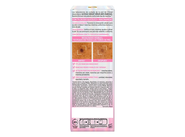 SERUM FACIAL LOREAL ANTIMANCHAS GLYCOLIC BRIGHT 0.07 ÁCIDO GLICÓLICO + NIACINAMIDA 30 ML - 3