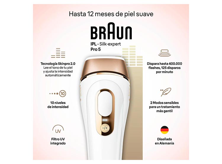 DEPILADORA BRAUN IPL SILK-EXPERT PRO 5 PL5140 BOX EURO WHITE GOLD - 2