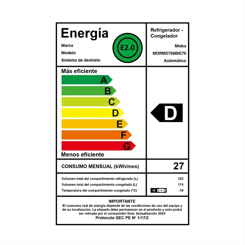 REFRIGERADOR SIDE BY SIDE MIDEA MDRMD706BIE70 527L NO FROST GRIS - 11