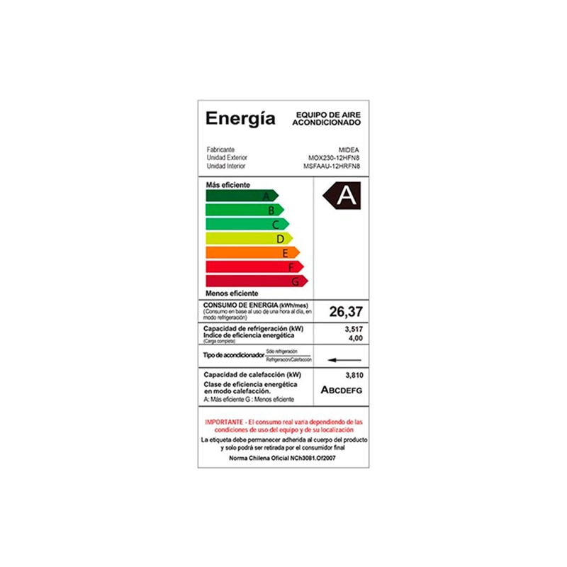 AIRE ACONDICIONADO SPLIT MIDEA BREEZELESS 12000 BTU WIFI FRÍO CALOR INVERTER - 13