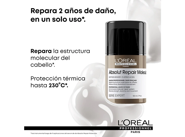 MÁSCARA SIN ENJUAGUE LORÉAL PROFESSIONNEL ABSOLUT REPAIR MOLECULAR DE REPARACIÓN MOLECULAR PROFUNDA PARA CABELLO DAÑADO 50 ML - 2