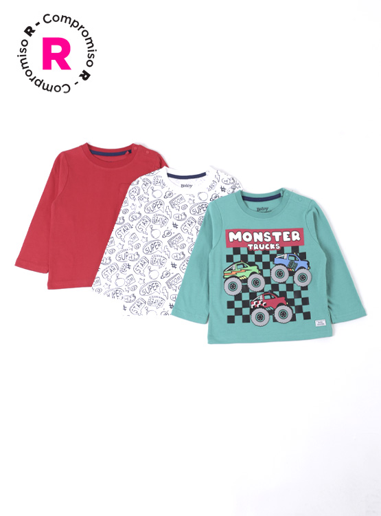 PACK 3 POLERA MANGA LARGA ALGODÓN NIÑO BABY HARVEST