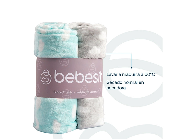 PACK 2 MANTAS BEBESIT BEBÉ HIPOALERGÉNICAS CELESTE 100 X 80 CM - 6