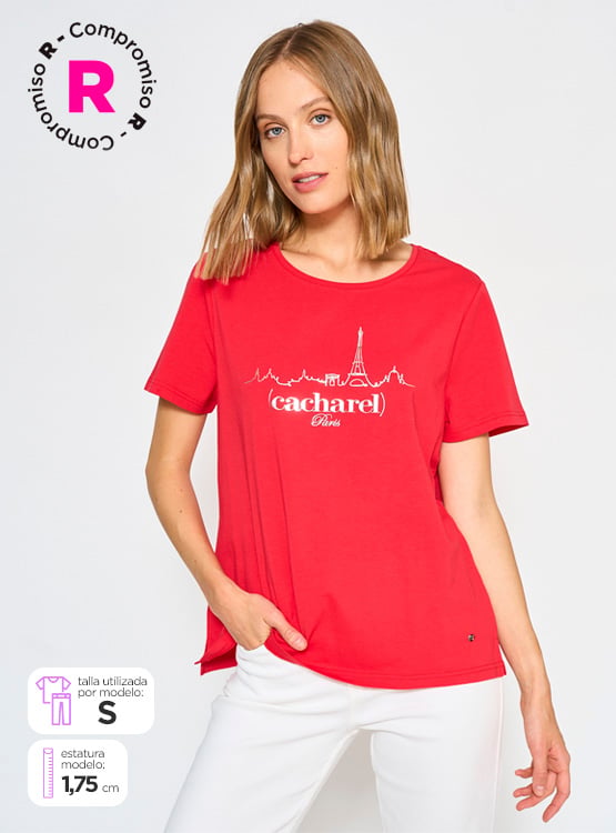 POLERA MANGA CORTA ALGODÓN MUJER CACHAREL CUELLO REDONDO