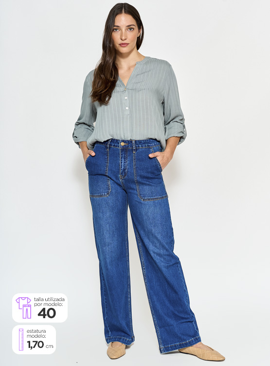 JEANS ALGODÓN WIDE LEG MUJER AZIZ BOLSILLO CARGO