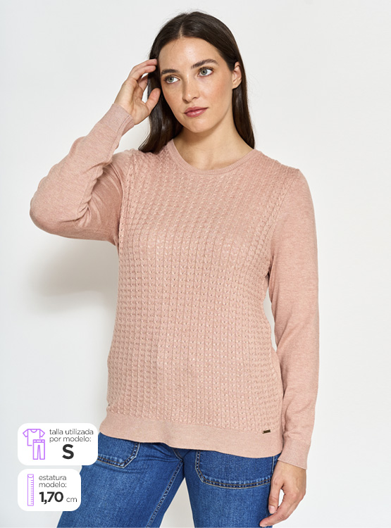SWEATER MANGA LARGA MUJER AZIZ BÁSICO TRENZADO - 1
