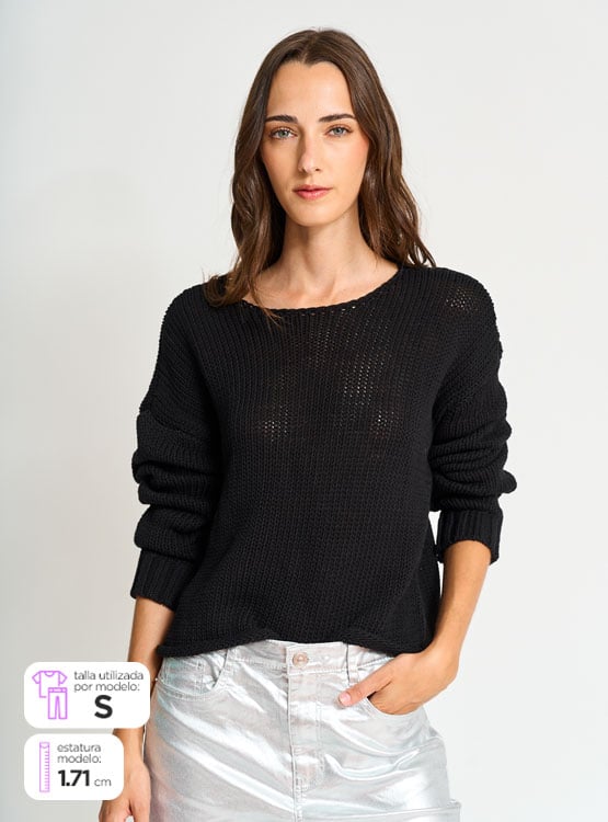 SWEATER MANGA LARGA ALGODÓN MUJER INDEX BÁSICO - 1
