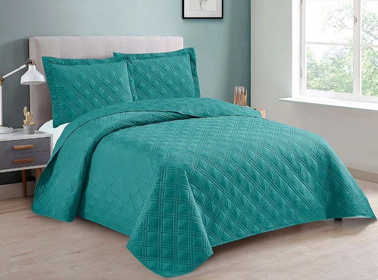 CUBRECAMA QUILT ANDES 2 PLAZAS TURQUESA LISO - 1