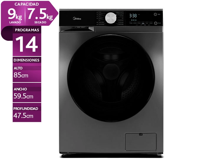 LAVADORA SECADORA MIDEA MLSF-095B/S 9.5KG/7KG TITANIO - 1