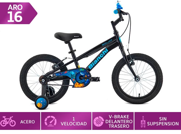 BICICLETA INFANTIL BIANCHI GOLIAT NEGRO ARO 16 - 1