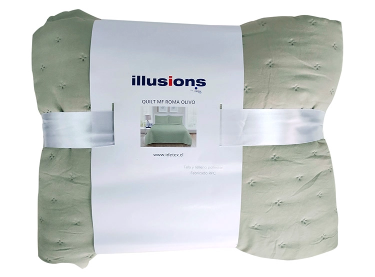 CUBRECAMA QUILT ILLUSIONS 2 PLAZAS OLIVA LISO ROMA - 2