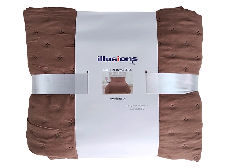 CUBRECAMA QUILT ILLUSIONS KING CAFE LISO ROMA - 2