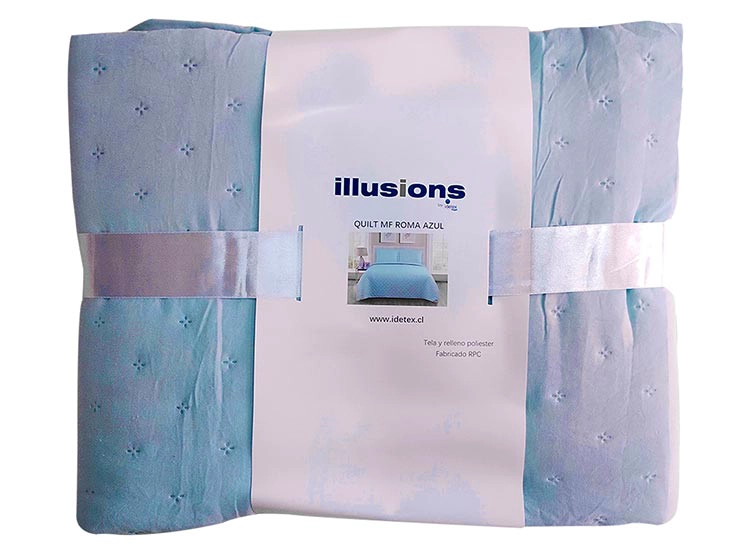 CUBRECAMA QUILT ILLUSIONS KING CELESTE LISO ROMA - 2