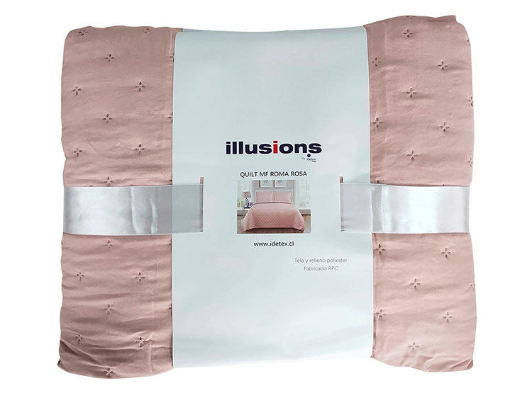 CUBRECAMA QUILT ILLUSIONS KING ROSA LISO ROMA - 2