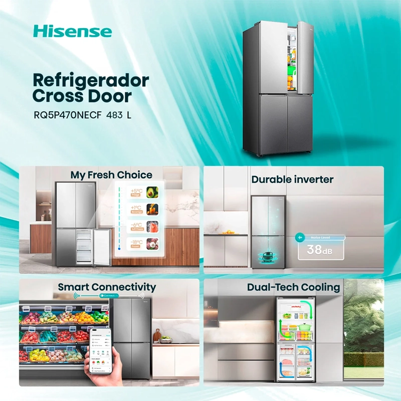 REFRIGERADOR SIDE BY SIDE HISENSE 456L NO FROST RQ5P470NECF - 4