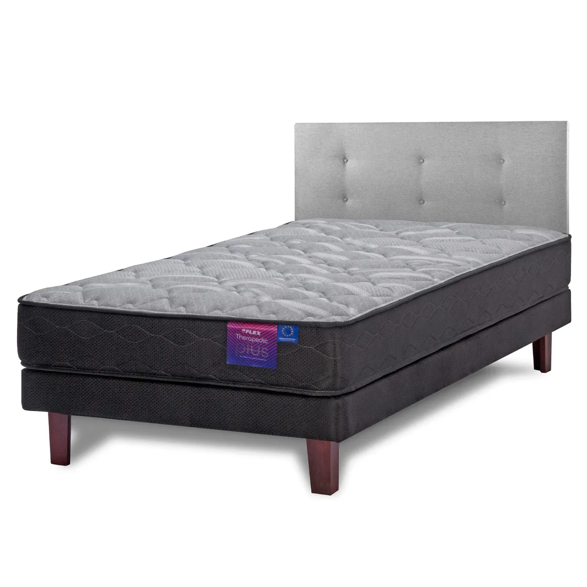 JUEGO DE DORMITORIO FLEX CAMA EUROPEA THERAPEDIC PLUS BOX 1.5 PLAZAS + RESPALDO ROYAL GRIS - 1