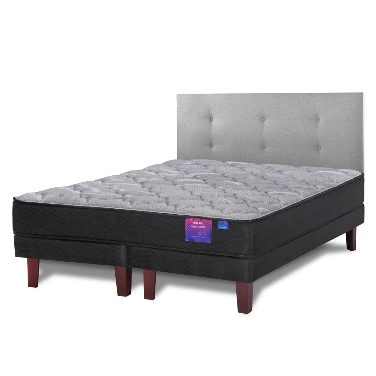 JUEGO DE DORMITORIO FLEX CAMA EUROPEA THERAPEDIC PLUS KING + RESPALDO ROYAL GRIS - 1