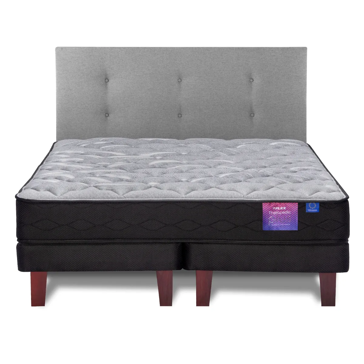 JUEGO DE DORMITORIO FLEX CAMA EUROPEA THERAPEDIC PLUS KING + RESPALDO ROYAL GRIS - 2