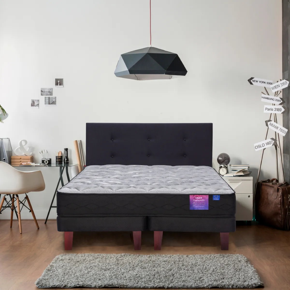 JUEGO DE DORMITORIO FLEX CAMA EUROPEA THERAPEDIC PLUS KING + RESPALDO ROYAL GRIS - 6