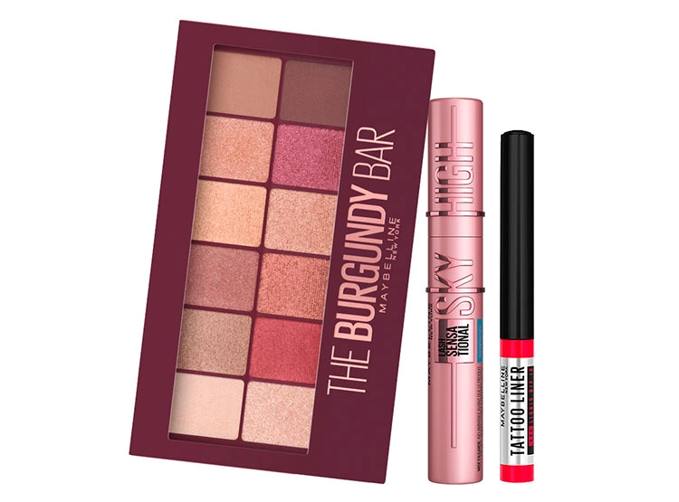 COSMETIQUERO MAYBELLINE PALETA DE SOMBRAS BURGUNDY + MÁSCARA DE PESTAÑAS SKY HIGH + DELINEADOR DE OJOS TATTOO LINER - 3