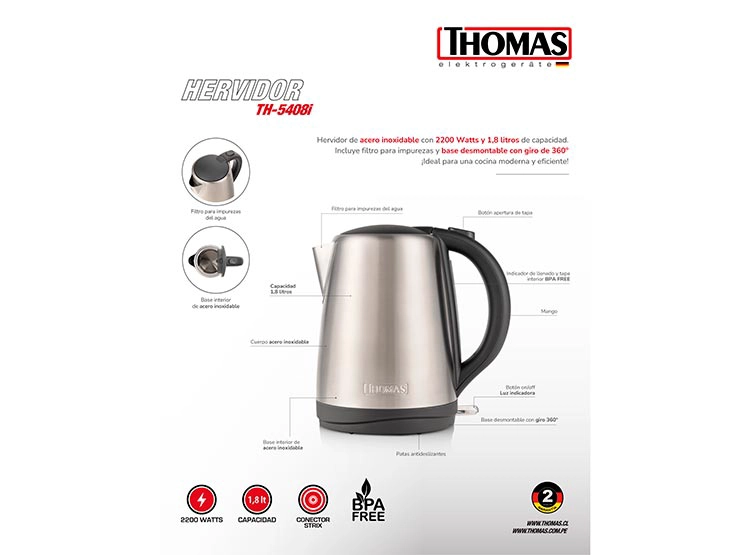 HERVIDOR THOMAS 1.8 L TH-5408I ACERO INOXIDABLE - 7