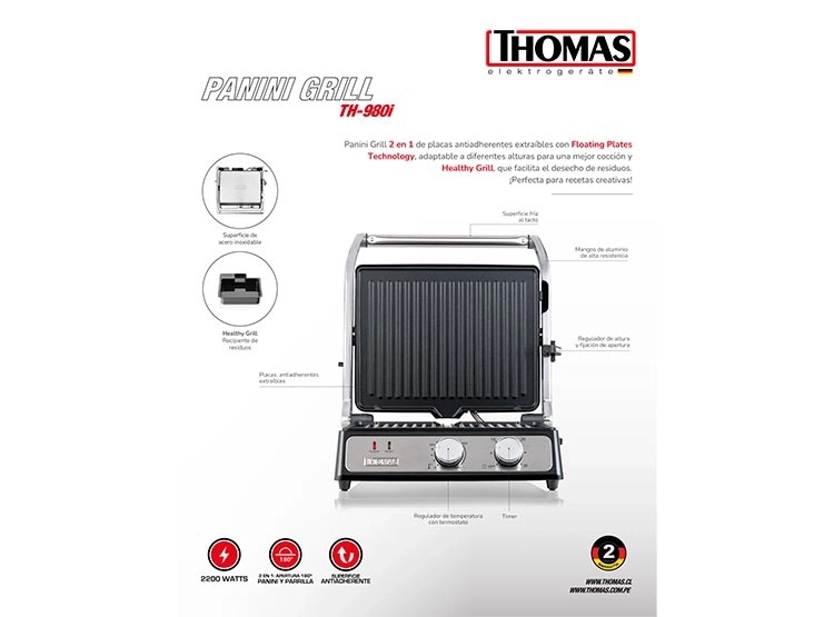 SANDWICHERA THOMAS TH-980I PANINI GRILL 2 EN 1 - 7